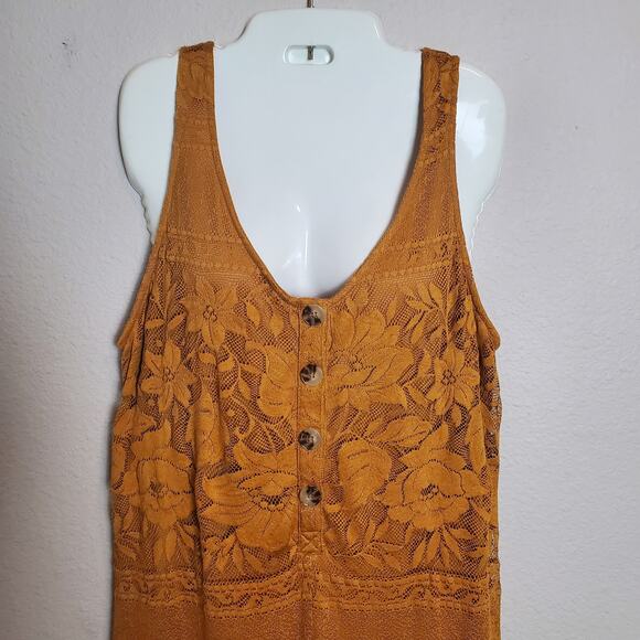 Show Me Your Mumu Med Mini Jumpsuit Mustard Yellow Lace Overlay Bohemian Chic - Picture 5 of 12